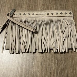 Michael Kors Gray Fringe Clutch